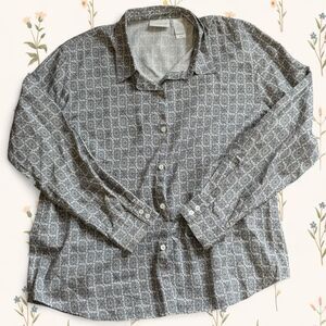 Vintage 90s Liz Claiborne Lizsport Geometric Print Rayon Blouse XL